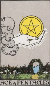 Ace of Pentacles, classic RWS illustration