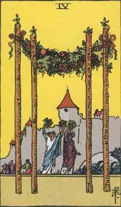 Four of Wands, classic RWS illustration