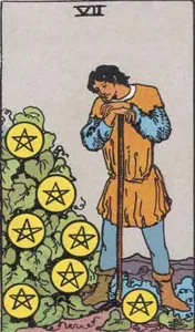 Seven of Pentacles, classic RWS illustration