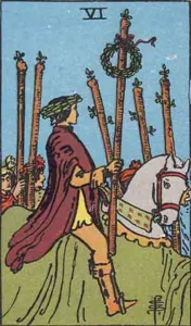 Six of Wands, classic RWS illustration